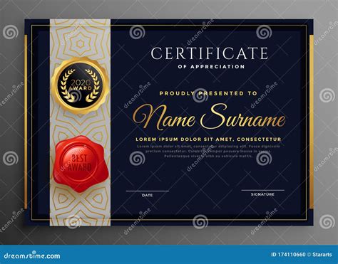 Black and Gold Certificate Premium Design Template Stock Vector - Illustration of pride ...