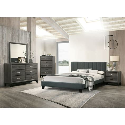 Modern Simple Bedroom Furniture 4pc Set Charcoal Full Size Bed Dresser ...