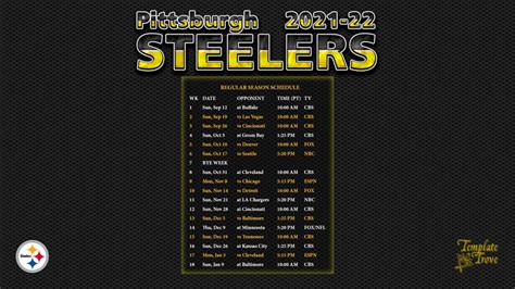 2021-2022 Pittsburgh Steelers Wallpaper Schedule