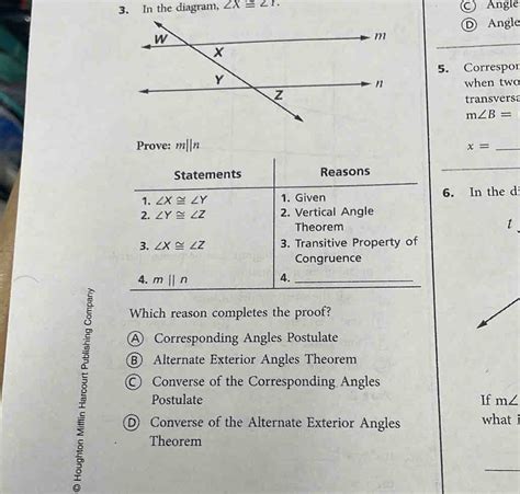 3. In the diagram, ∠ X≌ ∠ Y. Angle D Angle 5. Correspor when two ...