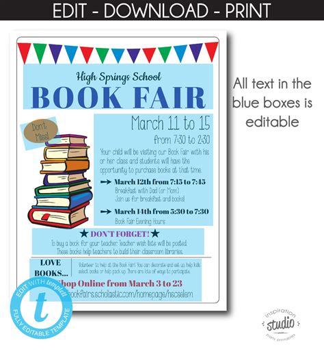 Book Fair Flyer Template School Book Fair PTA PTO School - Etsy