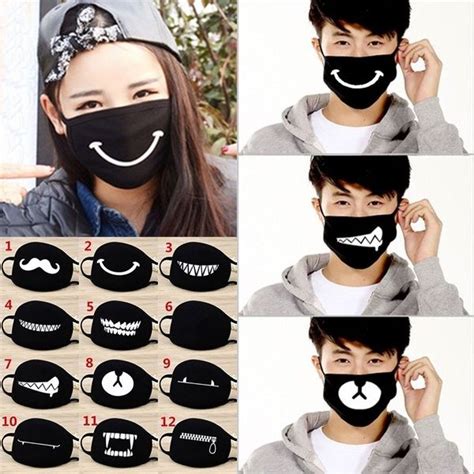 Unisex Cotton Face Masks Cute Pattern Solid Black Mask Fashion Cute Half Face Mouth-muffle（12 ...