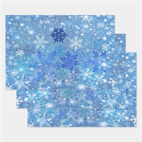 Blue White Snowflakes Design Wrapping Paper Sets | Zazzle