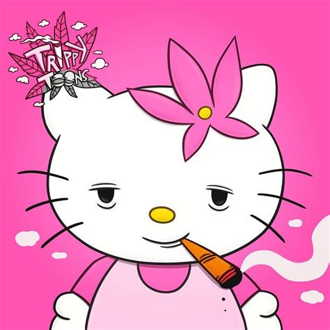 a hello kitty wallpaper with an orange lipstick in it's mouth and a ...