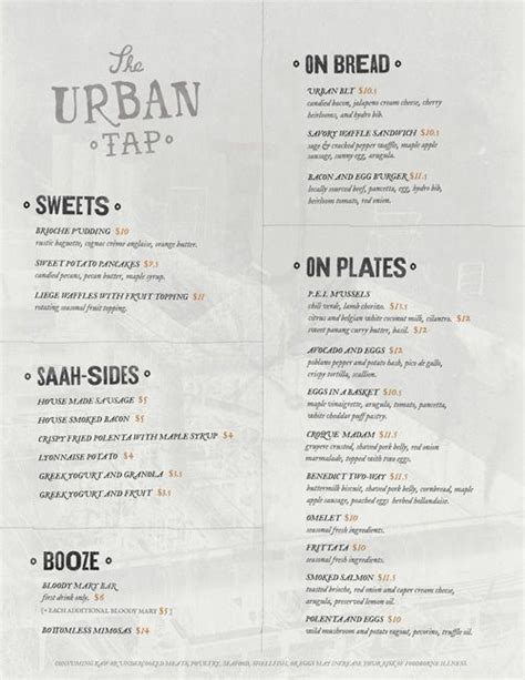 The Urban Tap | Restaurant menu design, Menu restaurant, Menu design