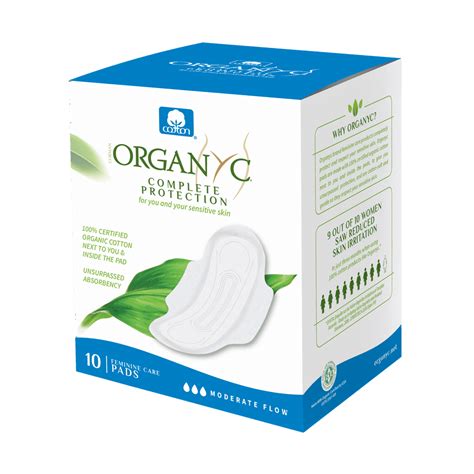 Organyc 100% Certified Organic Cotton Feminine Pads, Moderate Flow, 10 ...