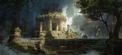 Ancient temple, art, ruins, shusei sasaya, fantasy, HD wallpaper | Peakpx