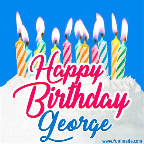 Happy Birthday GIF for George with Birthday Cake and Lit Candles | Funimada.com