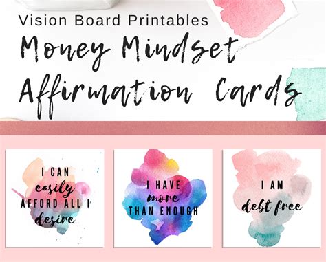 Vision Board Money Mindset Affirmation Cards Goal Cards Vision Board Printables Money ...