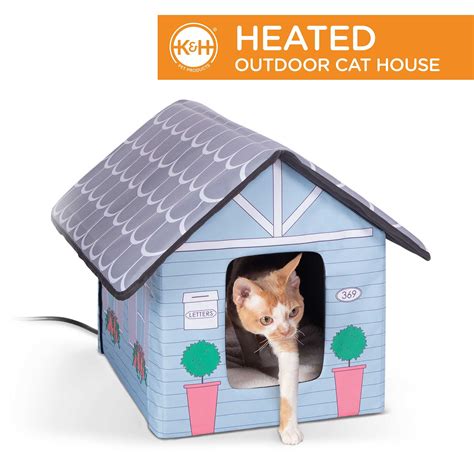 K&H Pet Products Outdoor Heated Kitty House Cat Shelter, Cottage Design ...