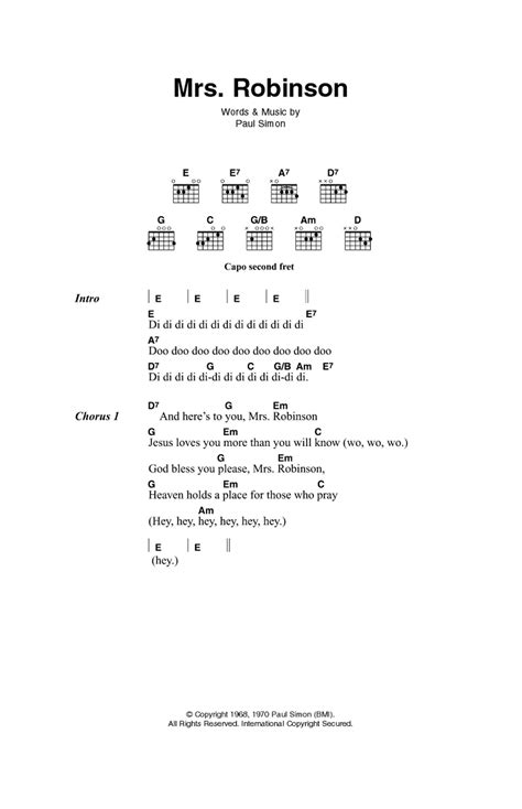 Mrs. Robinson by Simon & Garfunkel - Guitar Chords/Lyrics - Guitar ...