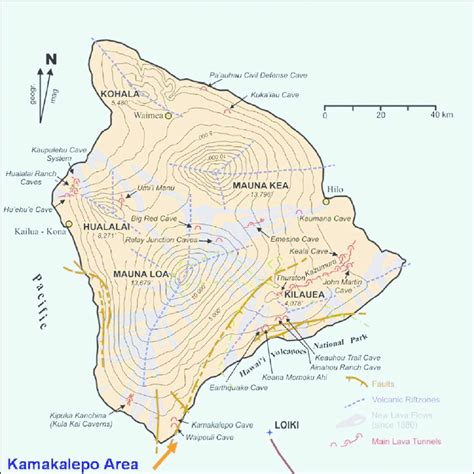 Map showing locations of some of the major lava caves on Hawaii. | Download Scientific Diagram