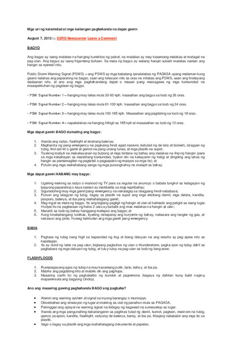 (DOC) Mga uri ng kalamidad at mga kailangan paghahanda na dapat gawin | Geoffrey Miles ...