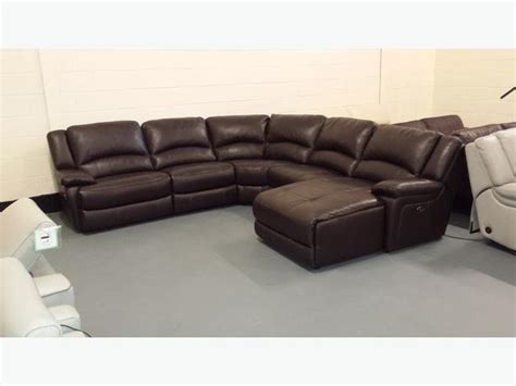 Ex-display Ronson brown leather electric recliner corner sofa with chaise lounge Outside ...
