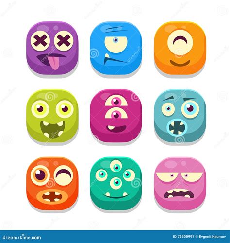 Monster Emoji Icons Collection Stock Vector - Illustration of confused ...