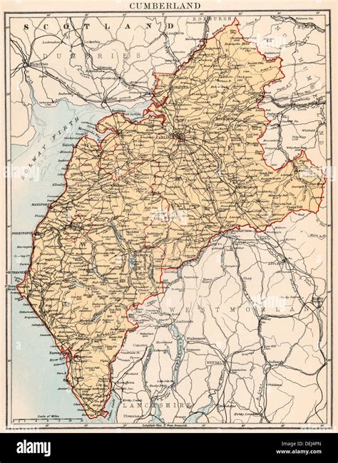 Map of Cumberland, England, 1870s. Color lithograph Stock Photo - Alamy