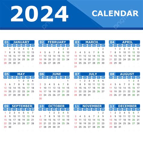 Calendrier 2024 Couleur Bleue Vecteur PNG , Calendrier, 2024, Calendrier Transparent PNG et ...