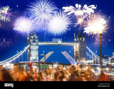 celebratory fireworks over Tower Bridge - New Year destination. London ...