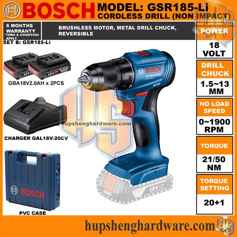 Bosch GSR185-Li, Cordless Hand Driver Drill, 18V 2.0Ah, 50Nm