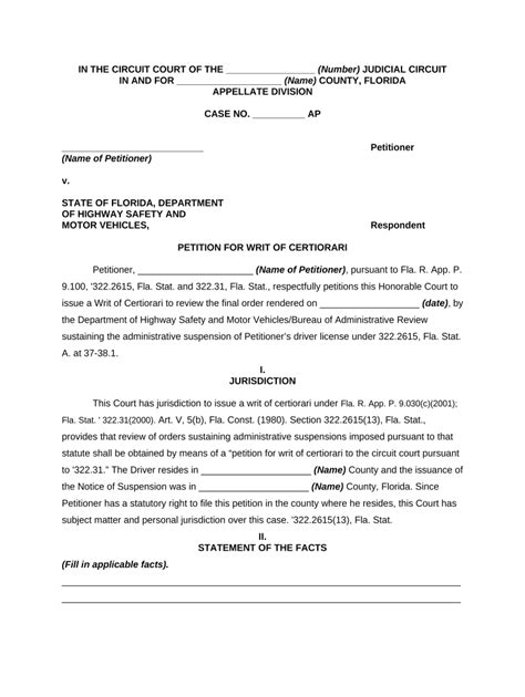 writ certiorari Doc Template | pdfFiller