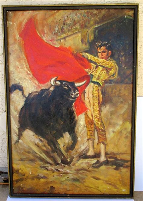 Vintage Matador Bullfighter Oil Painting Bull Fighting Spanish Mexican Southwestern Wall Art ...