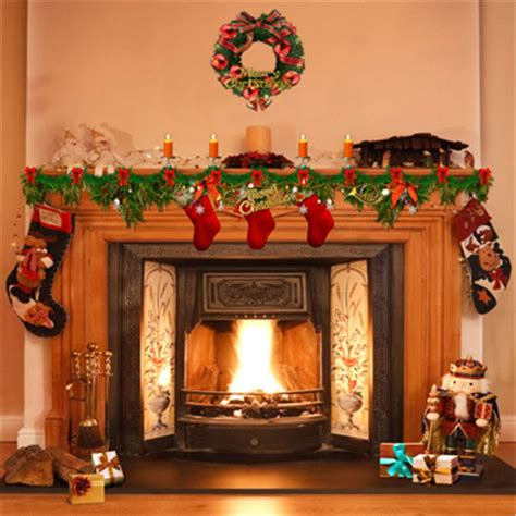 2018 10x10ft Indoor Fireplace Background Vinyl Green Pine Wreath Candles Gift Stockings Merry ...