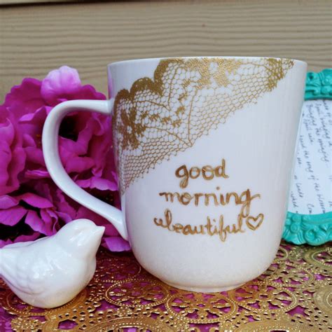 Good Morning Beautiful Porcelain Mug 14 oz x1 Handpainted in