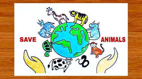 Save Animals Poster Drawing|How To Draw Save Wildlife Poster Easy For ...