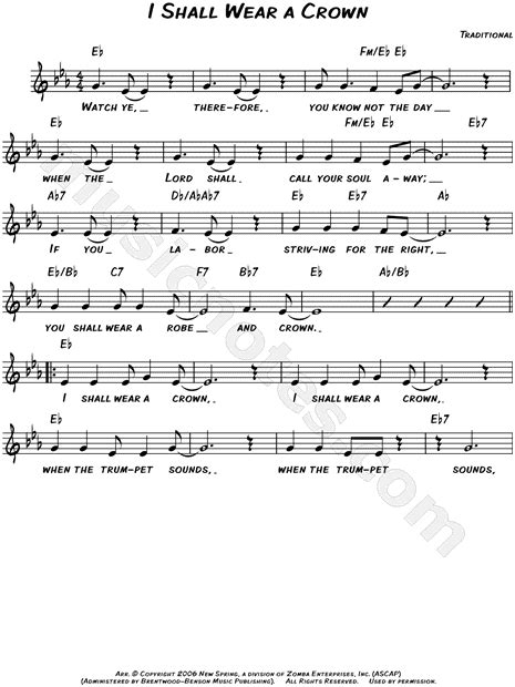 Gaither Vocal Band "I Shall Wear a Crown" Sheet Music (Leadsheet) in Eb Major (transposable ...