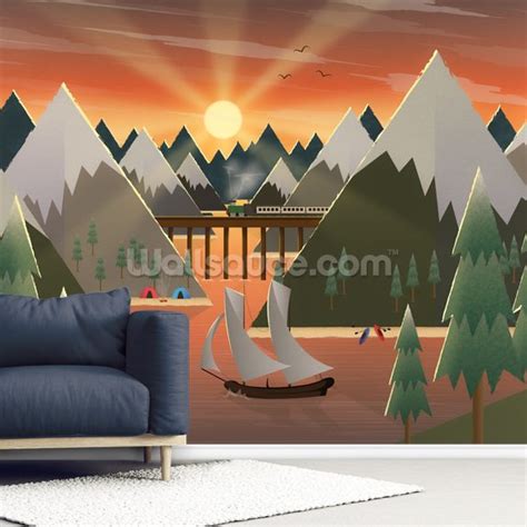 Sunset Lake Wall Mural | Wallsauce US