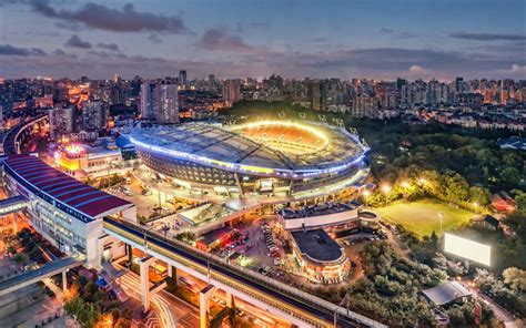 Download wallpapers Hongkou Football Stadium, night, soccer, Shanghai Greenland Shenhua Stadium ...