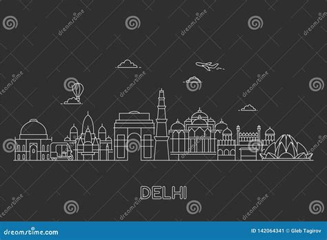 New Delhi skyline. stock vector. Illustration of destination - 142064341