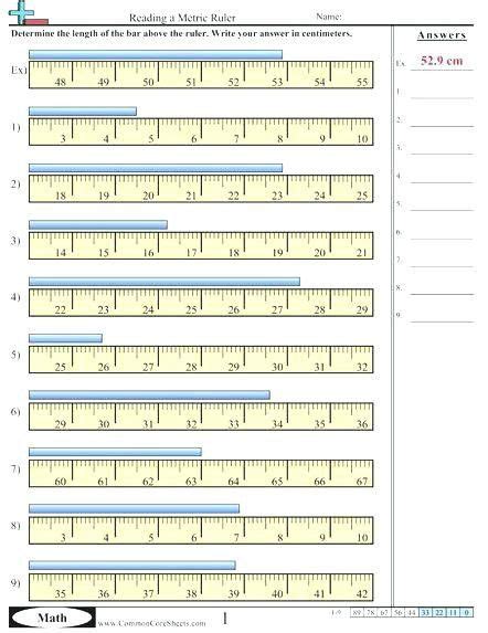 Reading Metric Ruler Worksheet