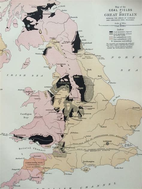 1875 Coal Fields of Great Britain Original Antique Map - Available Matte and Framed - Coal ...