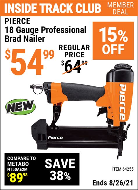 PIERCE 18 Gauge Professional Brad Nailer – Item 64255 – Harbor Freight Coupons