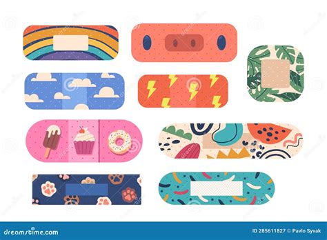 Collection of Plasters in Various Shapes, Patterns and Sizes, Perfect for Covering Cuts and ...