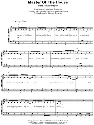 "Master of the House" from 'Les Misérables' Sheet Music (Easy Piano) in ...