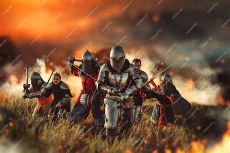 Premium Photo | Medieval knights on battle field