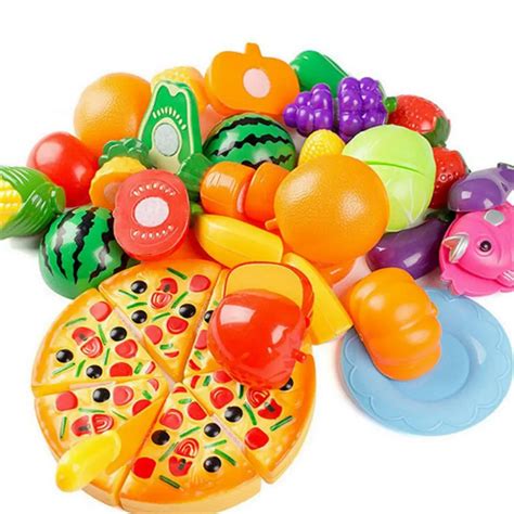 24PCS Children Play House Toy Cut Fruit Plastic Vegetables Pizza Kitchen Baby Kids Toys ...