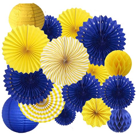 Buy 16PCS Blue Yellow Graduation Grad Party Decorations Minion Birthday Hanging Paper Fan ...