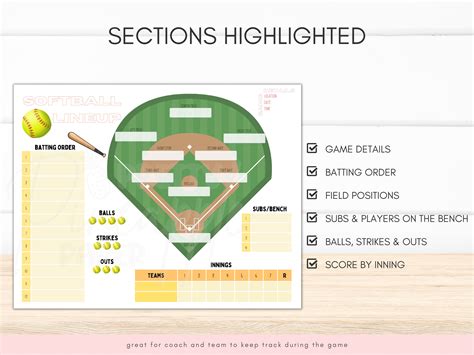 Printable Softball Line up and Field Position Sheet Batting - Etsy