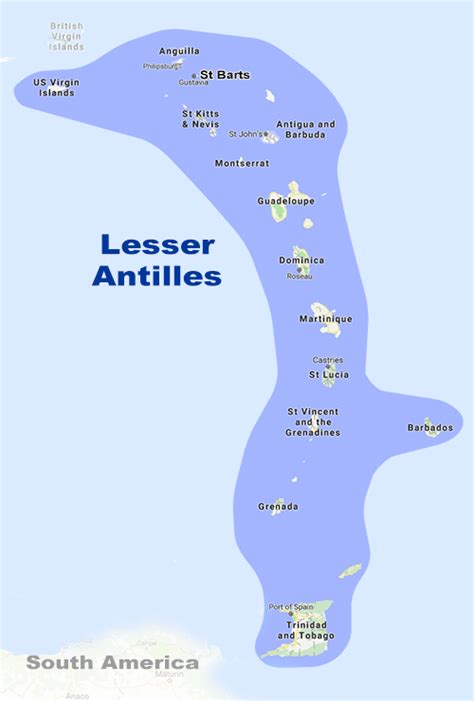 Map Of The Lesser Antilles Islands | Cities And Towns Map