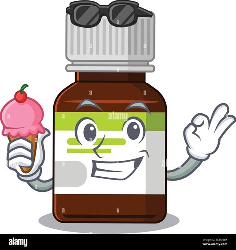 A cartoon drawing of antibiotic bottle holding cone ice cream Stock ...