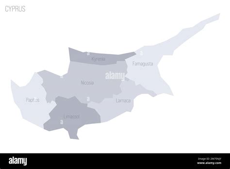 Cyprus political map of administrative divisions - districts. Grey vector map with labels Stock ...