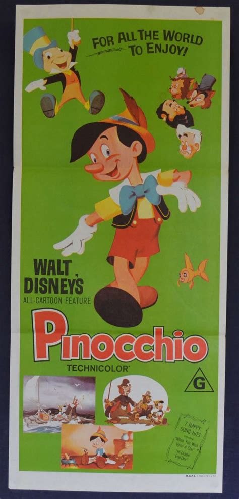 All About Movies - Pinocchio Movie Poster Original Daybill Disney 1970's Re-Issue