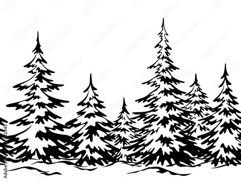 Christmas Holiday Seamless Horizontal Background, Winter Landscape, Fir ...