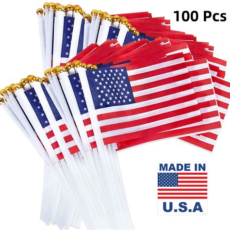 Set of 100, Proudly Made in U.S.A. Small American Flags 4x6 Inch/Small US Flag/Mini American ...