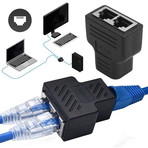 TSV Rj45 Splitter Adapter 1 to 2 Port Female to Female Internet Extender Network Connectors ...