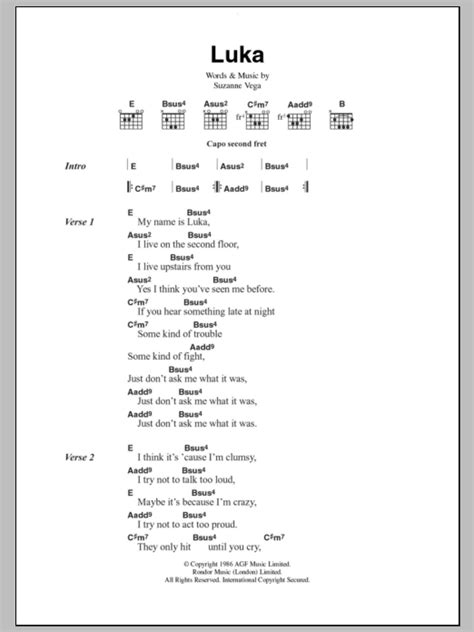 Luka by Suzanne Vega - Guitar Chords/Lyrics - Guitar Instructor