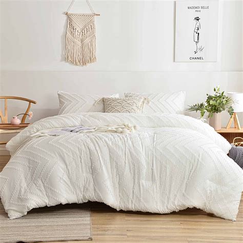 NANKO King Comforter Set White Tufted Jacquard Boho Soft Shabby Chic ...